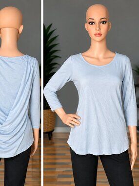 Lisa Rinna Collection 3/4 Sleeve Top W/Printed Chiffon Back Grey XXXS